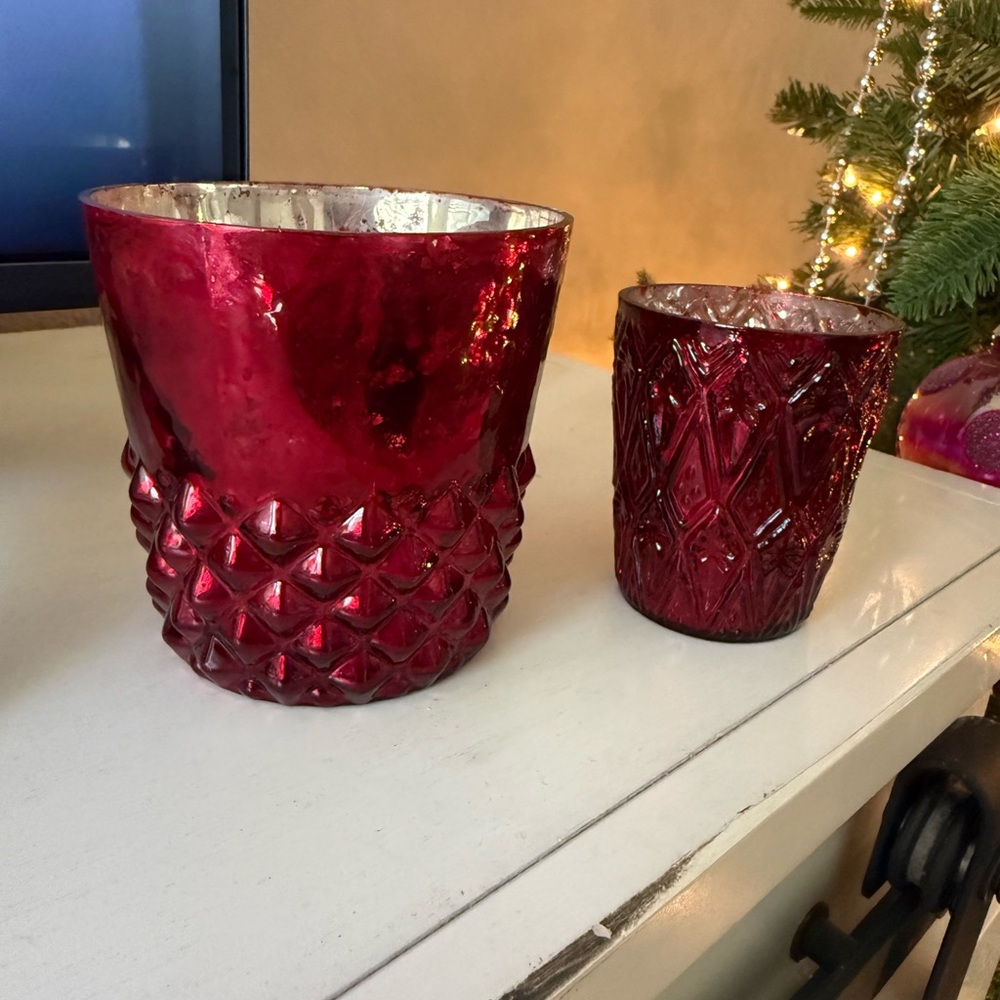 Pottery Barn Elegant Red Glass Candle Holders